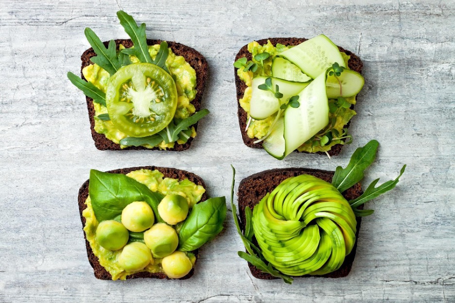 Four different variations of Avocado on Toast