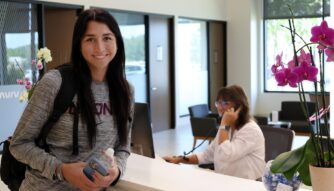 Caroline Ducharme in Aviv Clinics lobby