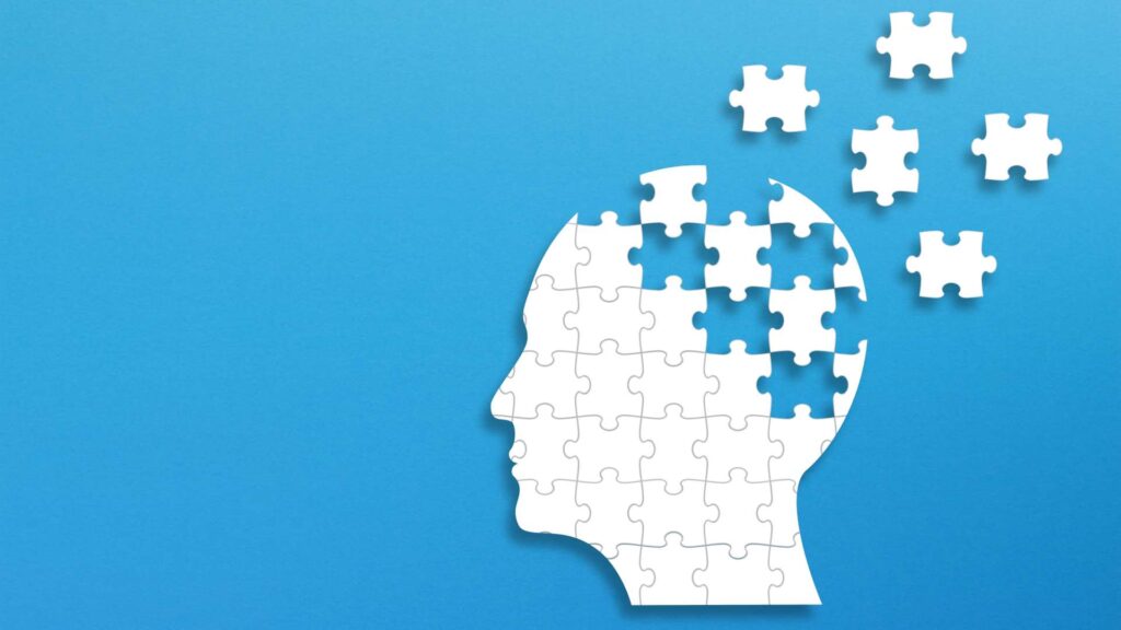 Illustration of Alzheimers Brain as Puzzle with missing pieces