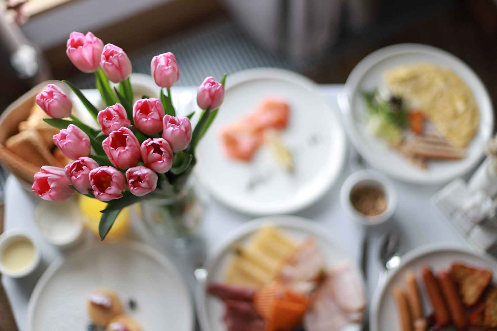 Spring flowers and breakfast foods